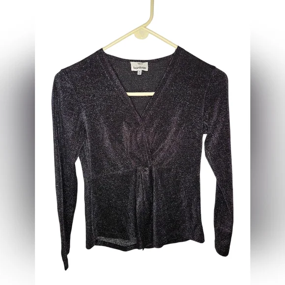 Heartloom Black Metallic Long Sleeve V-Neck Top Size XS - Picture 1 of 3